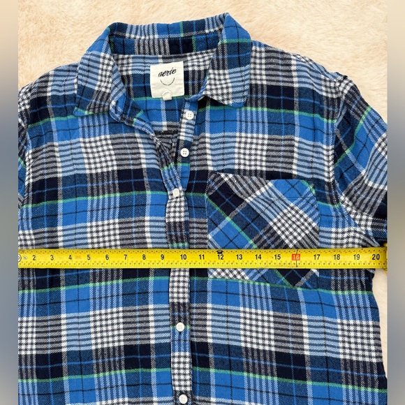 Aerie Flannel Button Up Plaid Shirt blue/green size Small - Picture 5 of 6